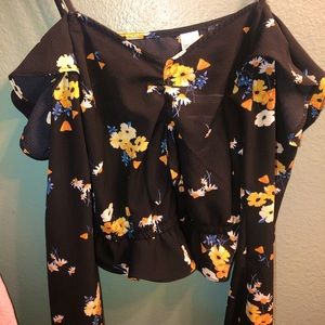 Floral tank top with shoulder less long sleeves